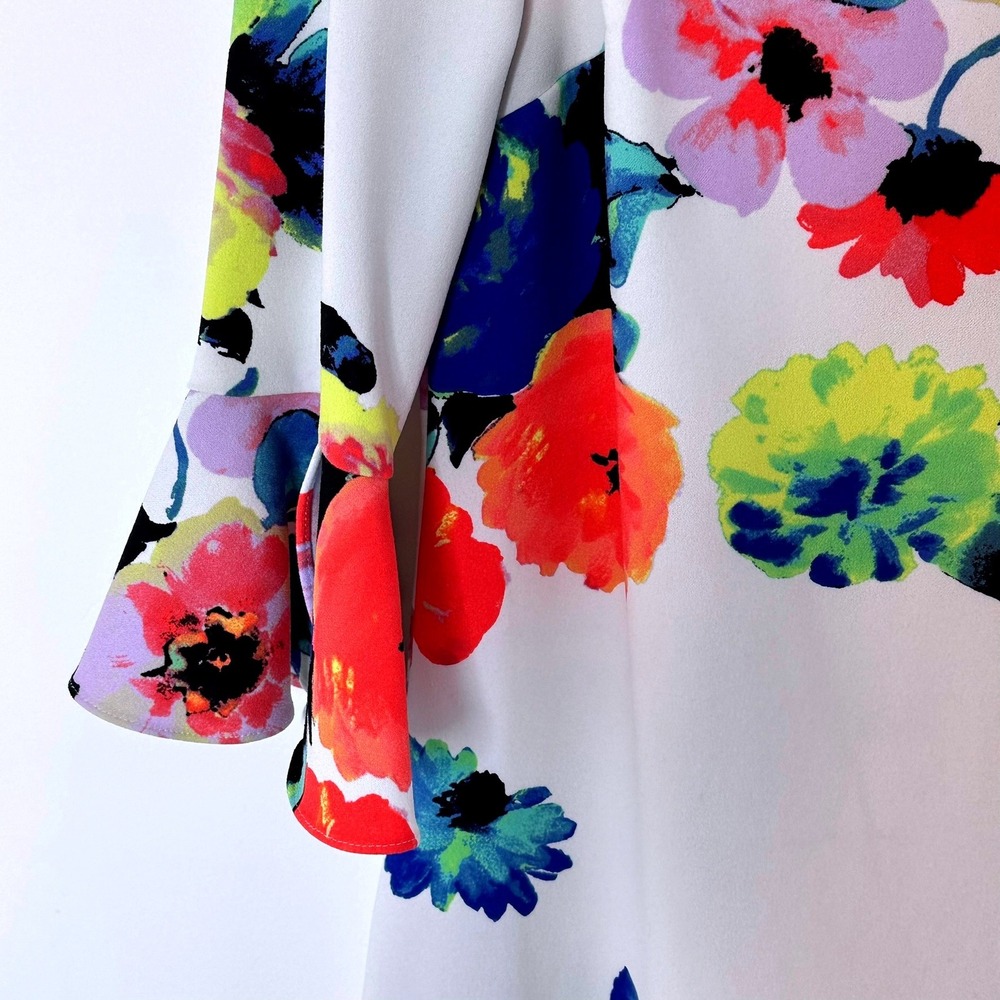 Tahari‎ Arthur S Levine Womens Ivory Floral Bell Sleeve Shift Dress Size 10 - Picture 4 of 9